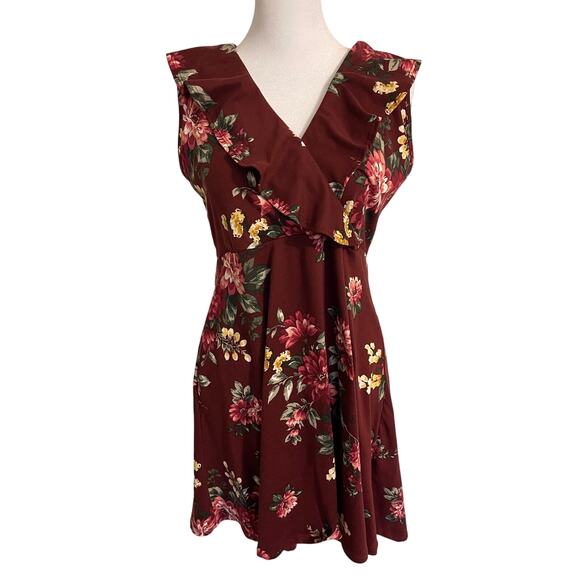 Altar'd State Junior Casual Burgundy Floral Casual Boho Romcom Dress - Large - Picture 1 of 6